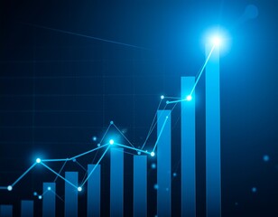 Business Growth Chart — Abstract Blue Financial Bar Graph with Rising Line and Light Effects on Dark Background