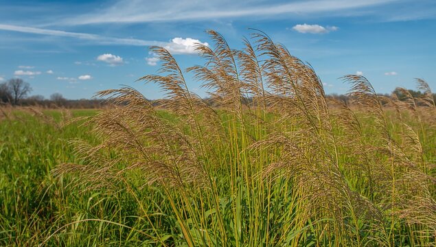 Fountain grass fields in a lush landscape, showcasing natural fertility