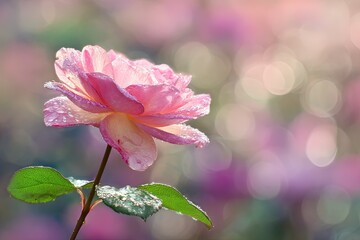 Beautiful Pink Rose With Dew Drops
