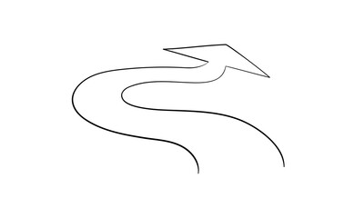 Arrow path, one continuous line drawing. Concept of long right way up in simple linear style. Road to the right outline. Growing wisdom in editable stroke. Vector illustration