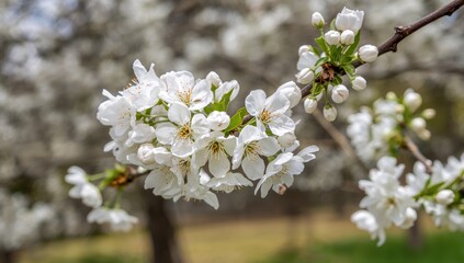 Obraz premium Almond blossoms, delicate white flowers showcasing spring growth, seasonal change