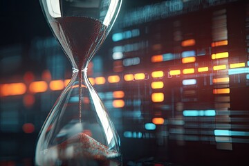 Hourglass With Abstract Digital Data Background