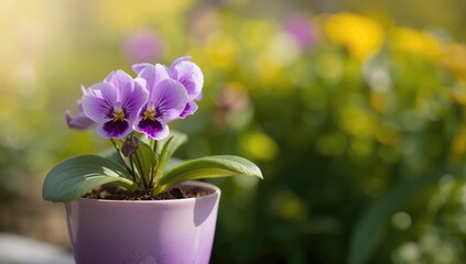 African violet in a flower pot, a popular houseplant known for its vibrant blooms and ease of care