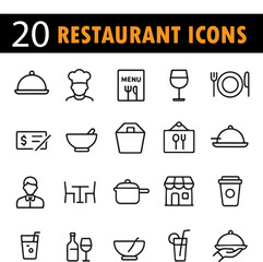 Restaurant Set, Food and Drink Icons Collection, Dining, Kitchen Equipment, Chef Tools, Meal Service, Tableware, Menu, Culinary Elements, Hospitality Industry, Flat Outline Vector Design