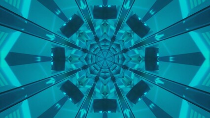 Endless tunnel video loop showcasing a vibrant blue light reflection in a geometric pattern for immersive screensaver experience