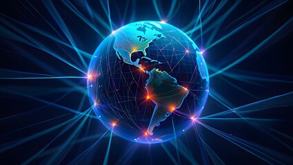 Fototapeta premium Planet Earth glowing in abstract space background with digital globe