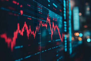 Red financial graph showing a sharp market decline displayed on a dark screen, symbolizing economic downturn, trading loss, and global financial crisis in modern stock analytics.