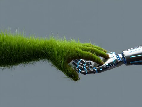 Green metal watering can in garden isolated on white background