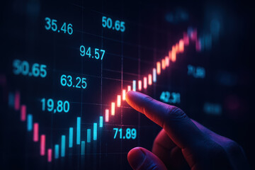 Naklejka premium Digit stock and market growth showing technology interaction with tracing cyberpunk atmosphere