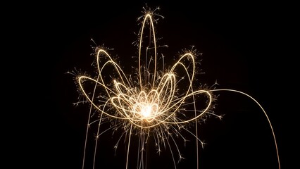 Glowing light trails on a black background, forming a flower-like pattern