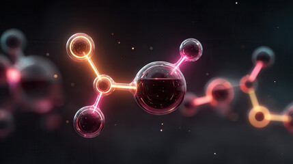 Glowing molecular structure with neon light connections