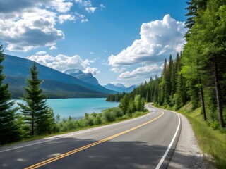 Fototapeta premium Mountain road winding through the Alps with trees and rocks