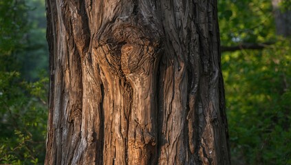 Obraz premium Ancient tree bark texture in early summer morning