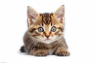 Striped kitten isolated on a white background