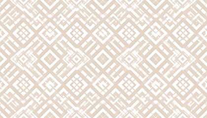 Geometric, symmetrical pattern featuring interlocking, angular shapes in a warm beige and white palette. The design suggests a textured effect