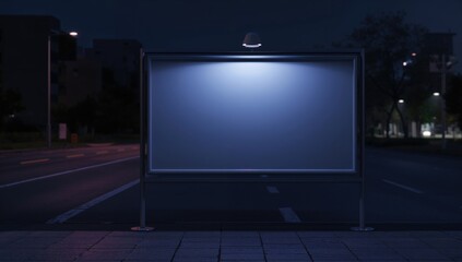 Fototapeta premium Nighttime street scene featuring an empty billboard