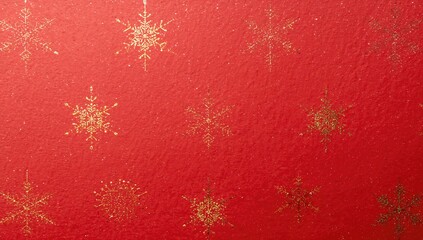 Close-up view of red wrapping paper adorned with gold snowflake patterns, ideal for festive gift presentations