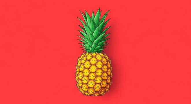 Illustration of Pineapple on Red Background: Tropical Fruit, Summer Design, and Fresh Food Concept for Art Projects