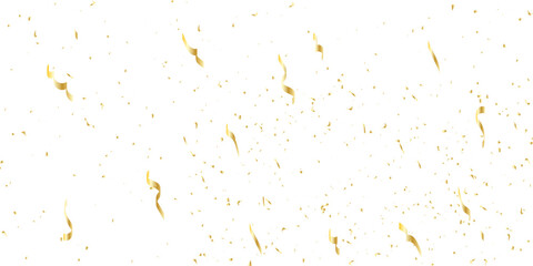 Golden confetti and streamers falling against a white background creating a celebratory and elegant atmosphere for events	