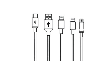Set of modern usb charging cables with various connector types for devices vector