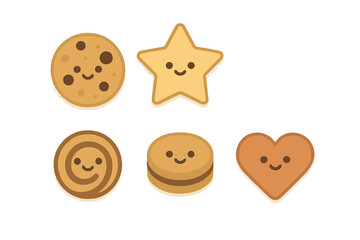 Obraz premium Cute smiling cartoon cookies set in various shapes like star, heart, and chocolate chip