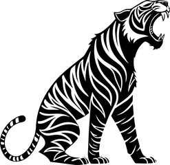 Roaring Tiger Head – Bold Striped Silhouette Vector
