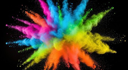Naklejka premium Colorful Powder Explosion on Black Background Abstract Art and Holi Festival Concept