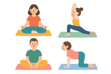 Obraz premium Group of diverse individuals performing various yoga and meditation postures