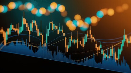 Financial trading charts showing fluctuations with bokeh light 