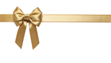 Elegant golden ribbon bow tied gracefully for special occasions and gift wrapping isolated on transparent background