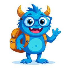 Fototapeta premium Cartoon blue monster with oversized glasses carrying a playful smile. Fun vector perfect for kids, humor, fantasy, quirky characters, and colorful monster designs
