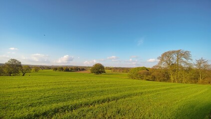 Obraz premium Countryside journey through lush green fields and open skies