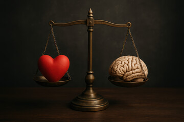 Balance between emotion and logic shines through heart and brain weighing choices for thoughtful decision