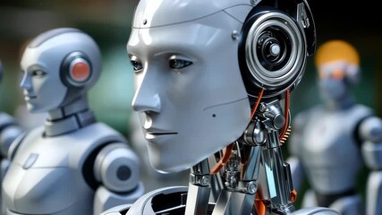 Exploring the advanced design and technology of humanoid robots in a modern exhibition at a tech fair