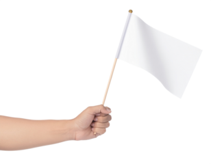 Hand holding a waving white flag symbolizing surrender peace and negotiation object isolated on transparent background
