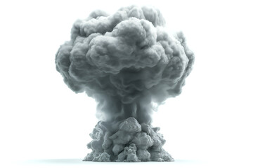 A massive fire and smoke cloud rising from a powerful explosion, isolated on white background, representing energy, danger, and dramatic visual effects.