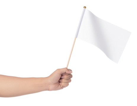Hand holding a waving white flag symbolizing surrender peace and negotiation object isolated on transparent background