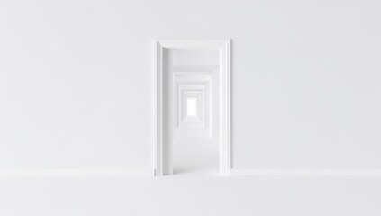 Concept of an open door to a digital realm on a white wall, exploring blockchain technology's potential for the web 3.0