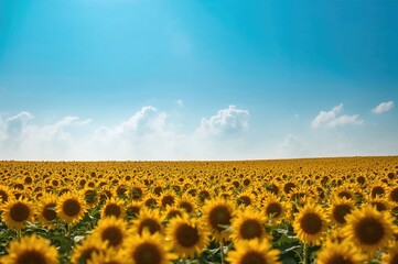Fototapeta premium Field of sunflowers under a clear blue sky