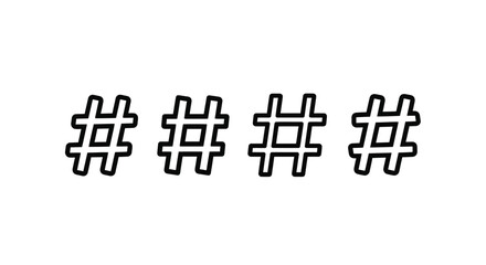 Four hand drawn hashtag symbols arranged horizontally isolated on vector