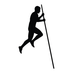 Silhouette of an athlete performing pole vault jump on white background
