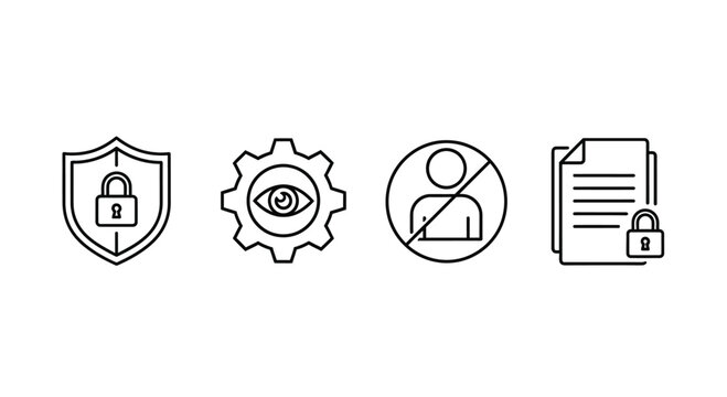 Digital security icons set protecting privacy and data with lock shield eye and user settings vector