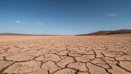 Cracked earth surface, indicating drought conditions, erosion risk
