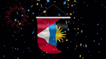 Independence day Antigua and Barbuda flag vertical badge, flag on tansparent background with confetti and firework, 4k video - Powered by Adobe