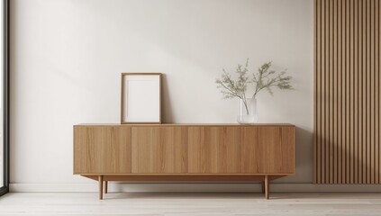 Wooden sideboard table featuring a picture frame