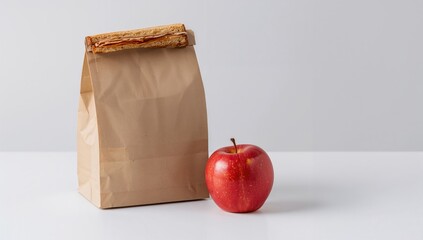 Brown paper bag containing a sandwich and an apple, fiber-dense choice