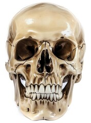 Obraz premium Anatomical Skull Front View on White Background Halloween Decoration Medical Study Death Concept