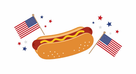 Hot dog vector icon, American food symbol for 4th of July BBQ celebration, simple flat style, isolated on white background.