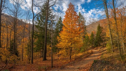 Fototapeta premium Foliage in an Italian woodland during autumn, showcasing seasonal change