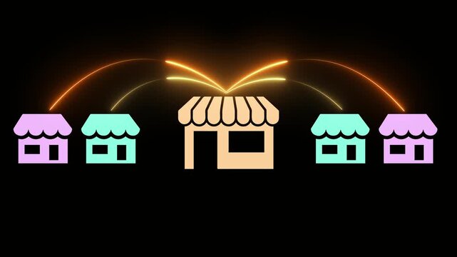 Business sale growth and expand shop franchise concept on the transparent background. Store connection link with others shop and supermarket. Motion graphics of shop expand idea. 4k video animation. 